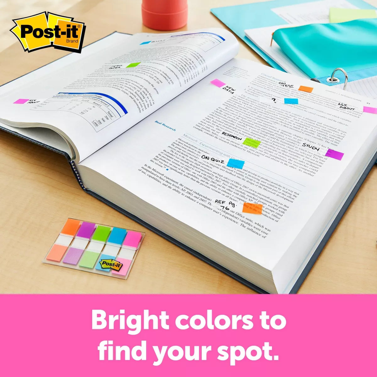 Post-It Flags, Assorted Bright Colors, .5 In. Wide, 100 Flags/On-The-Go Dispenser