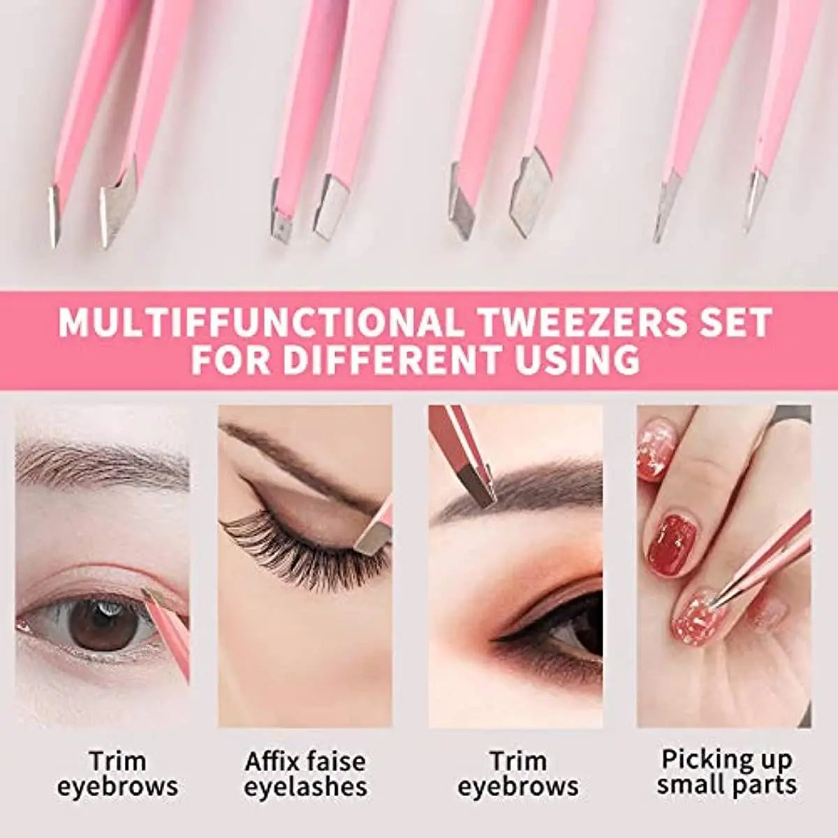 Portable Stainless Steel Eyebrow Tweezers with Storage Box, 4Pcs Professional Tweezers for Eyebrows, Facial Hair, Ingrown Hair & Blackhead Removal, Skincare Tools