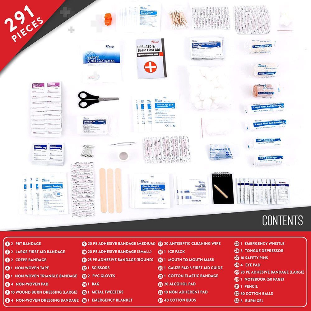 | First Aid Kit | 291 Piece Supply Kit | Hospital Grade Medical Supplies for Emergency and Survival Situations | Car, Trucks, Camping, Travel, Office, Sports, Hunting & Home