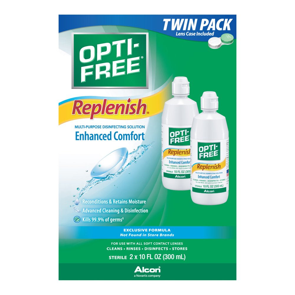 Replenish Multipurpose Contact Lens Disinfecting Liquid Solution, Two 10Oz per Pack