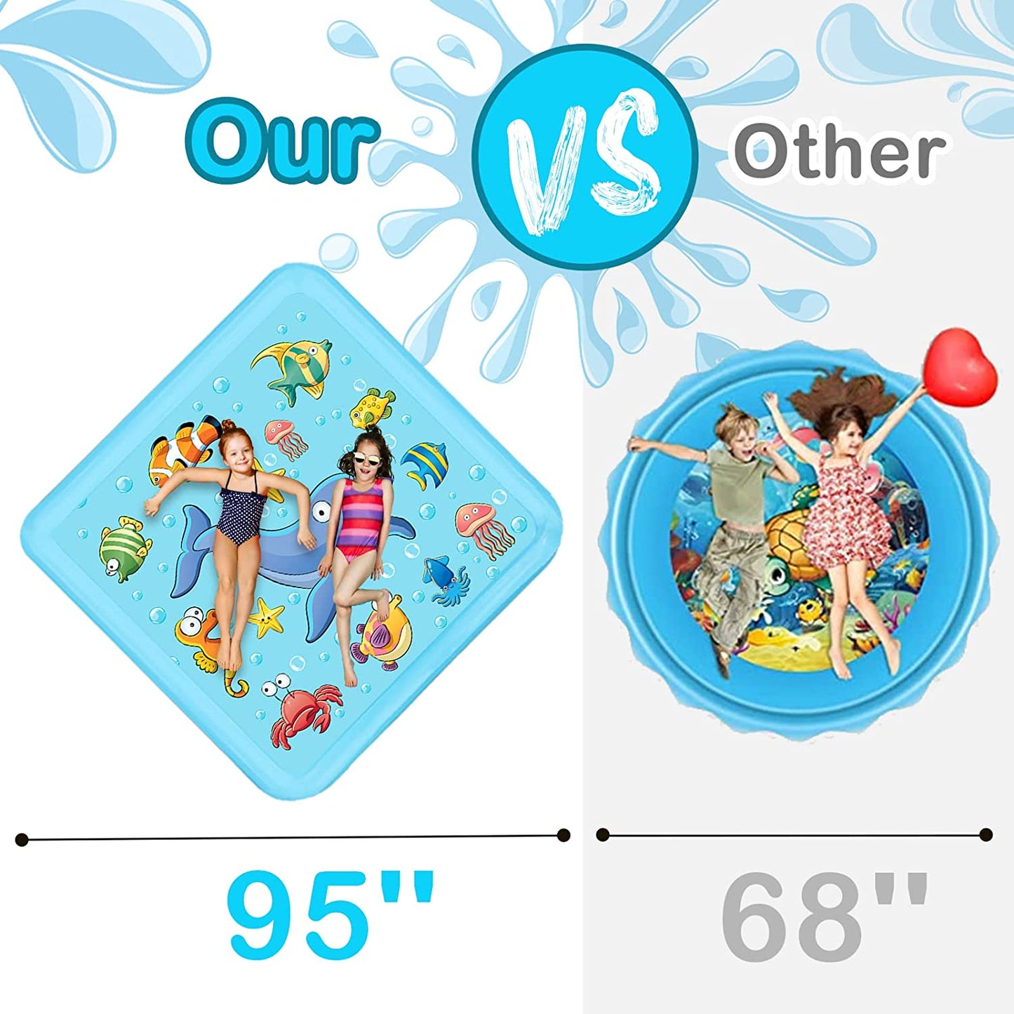 Splash Pad for Toddlers, Outdoor Sprinkler for Kids, 67" Summer Water Toys Inflatable Wading Baby Pool Fun Gifts for 3 4 5 6 7 8 9 Years Old Boy Girl Backyard Garden Lawn Outdoor Games