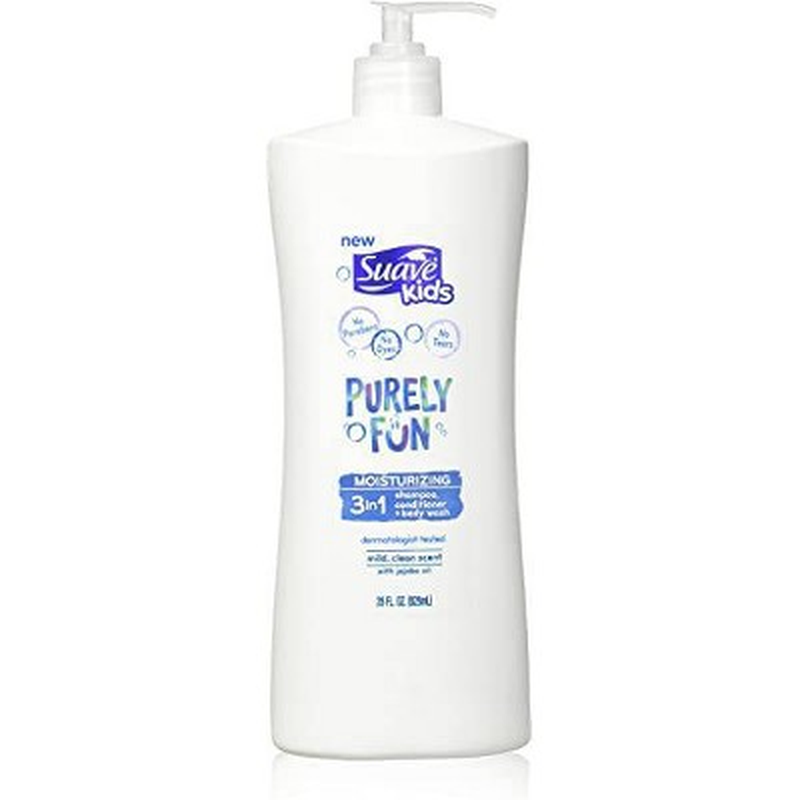 Suave Kids Purely Fun 3-in-1 Shampoo, Conditioner, and Body Wash | Sensitive Tear-Free Bath Bundle (28 fl oz Pump Pack)