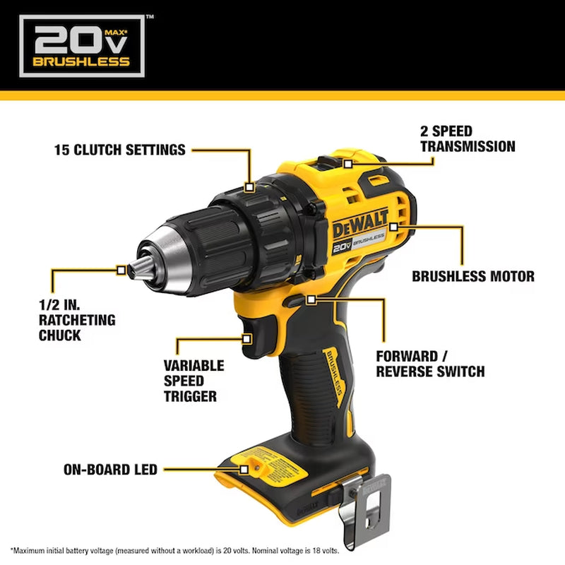 20-Volt Max 1/2-In Keyless Brushless Cordless Drill (1-Battery Included, Charger Included and Soft Bag Included)