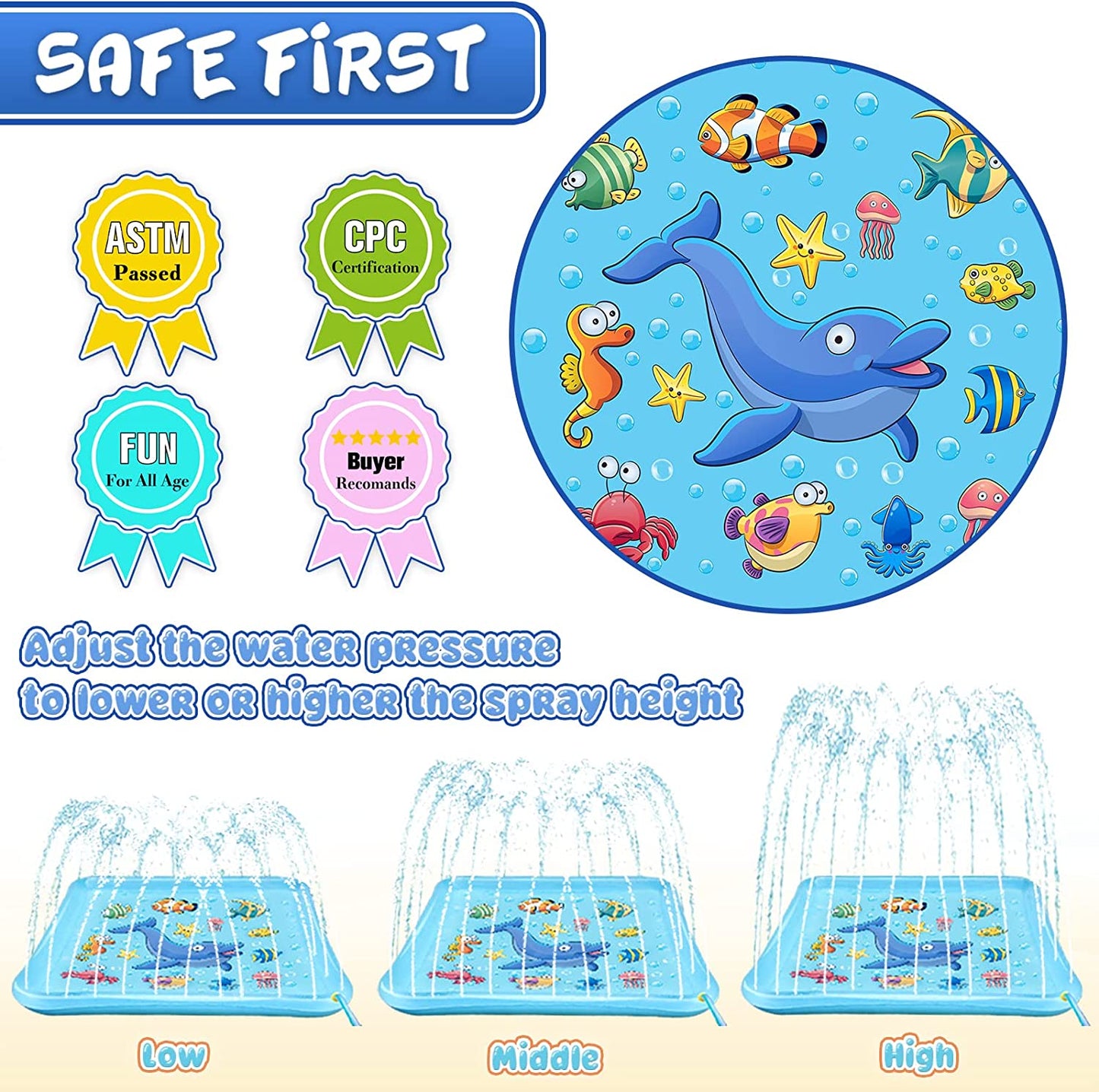 Splash Pad for Toddlers, Outdoor Sprinkler for Kids, 67" Summer Water Toys Inflatable Wading Baby Pool Fun Gifts for 3 4 5 6 7 8 9 Years Old Boy Girl Backyard Garden Lawn Outdoor Games