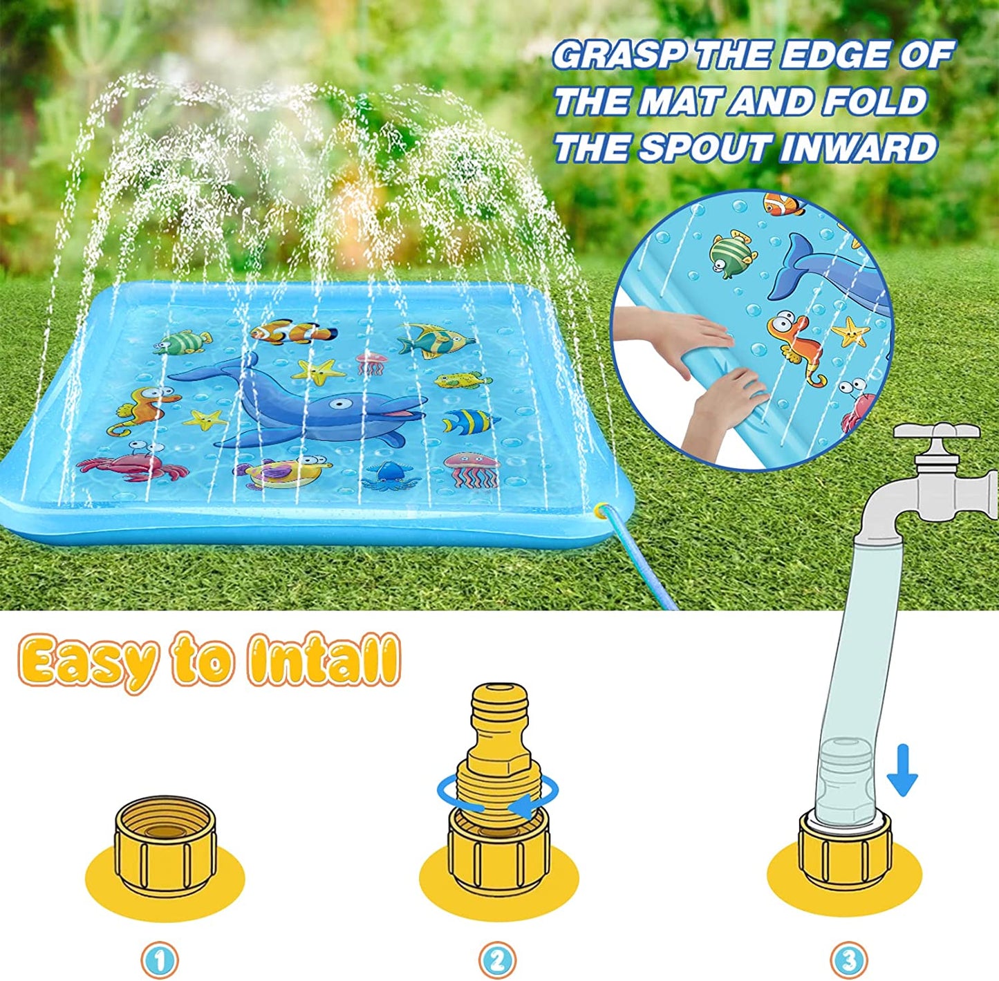 Splash Pad for Toddlers, Outdoor Sprinkler for Kids, 67" Summer Water Toys Inflatable Wading Baby Pool Fun Gifts for 3 4 5 6 7 8 9 Years Old Boy Girl Backyard Garden Lawn Outdoor Games