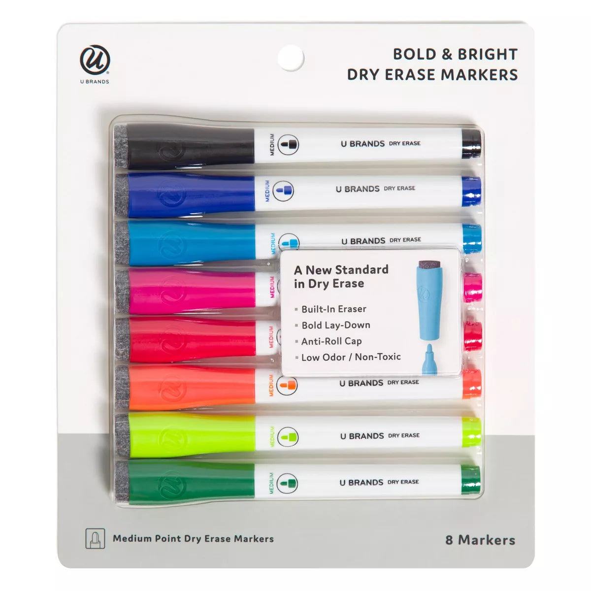 U Brands 8Ct Medium Point Dry Erase Markers