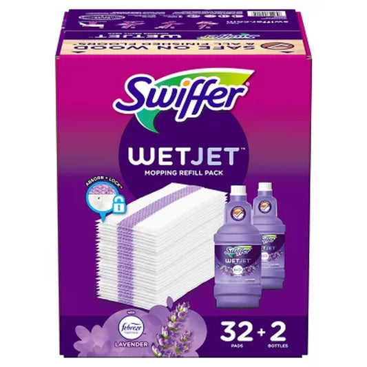 Swiffer Wetjet Refill Pack, Lavender (32 Pads + 2 Bottles)