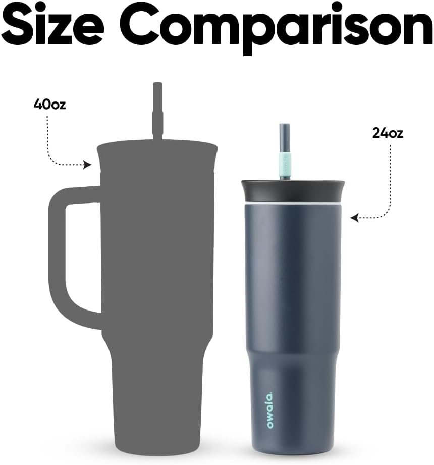 Stainless Steel Triple Layer Insulated Travel Tumbler with Spill Resistant Lid and Straw, BPA Free, 24 Oz, Black/Grey (Foggy Tide)