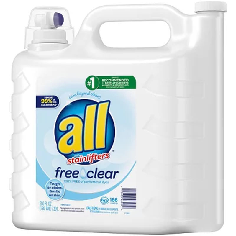 All Liquid Laundry Detergent Free Clear for Sensitive Skin (250 Oz.,166 Loads)