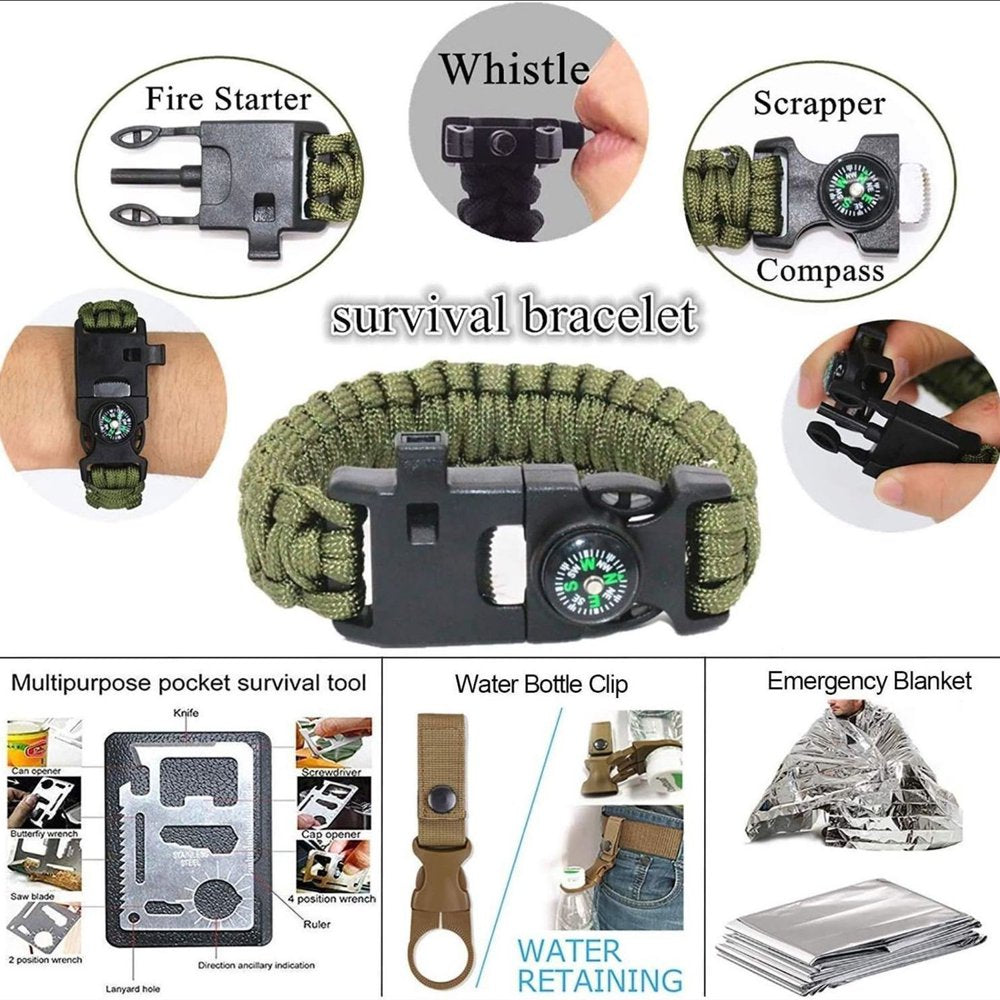 13 in 1 Survival Gear Kits, Official Survival Kit, First Aid Kit Multi-Purpose Outdoor Emergency Tools Black for Camping