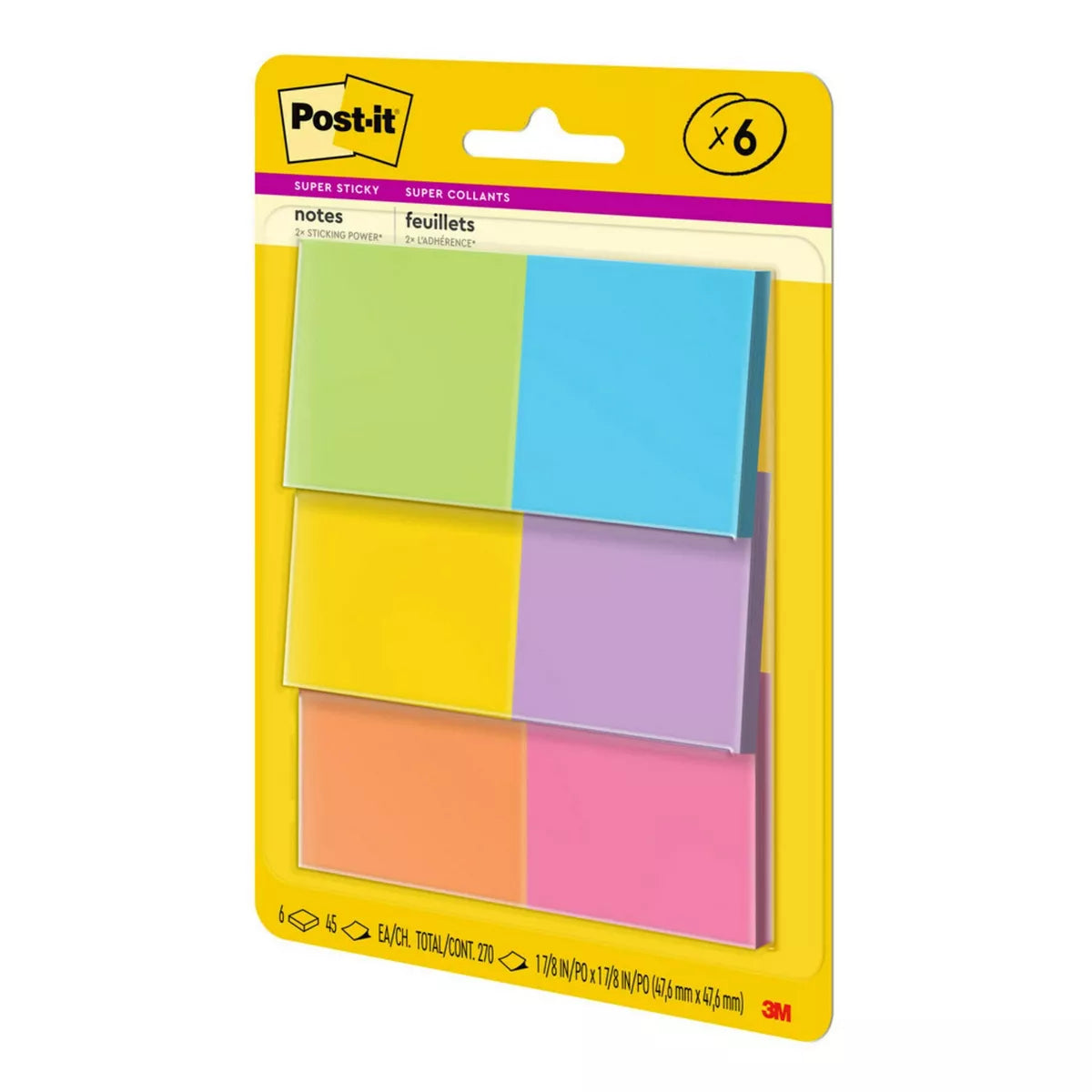 Post-It 6Pk 2" X 2" Super Sticky Notes 45 Sheets/Pad - Rio De Janeiro Collection