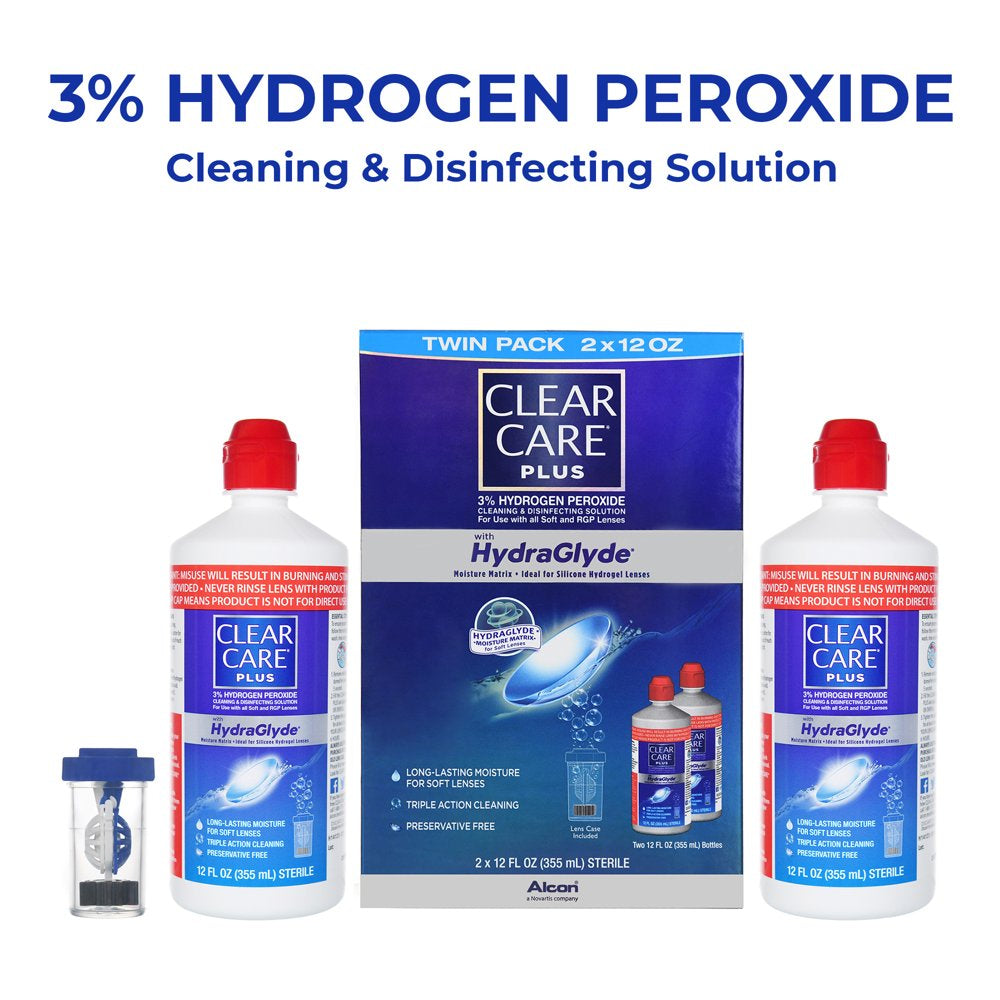 plus Contact Lens Cleaning Liquid Solution with Hydraglyde, Two 12Oz per Pack