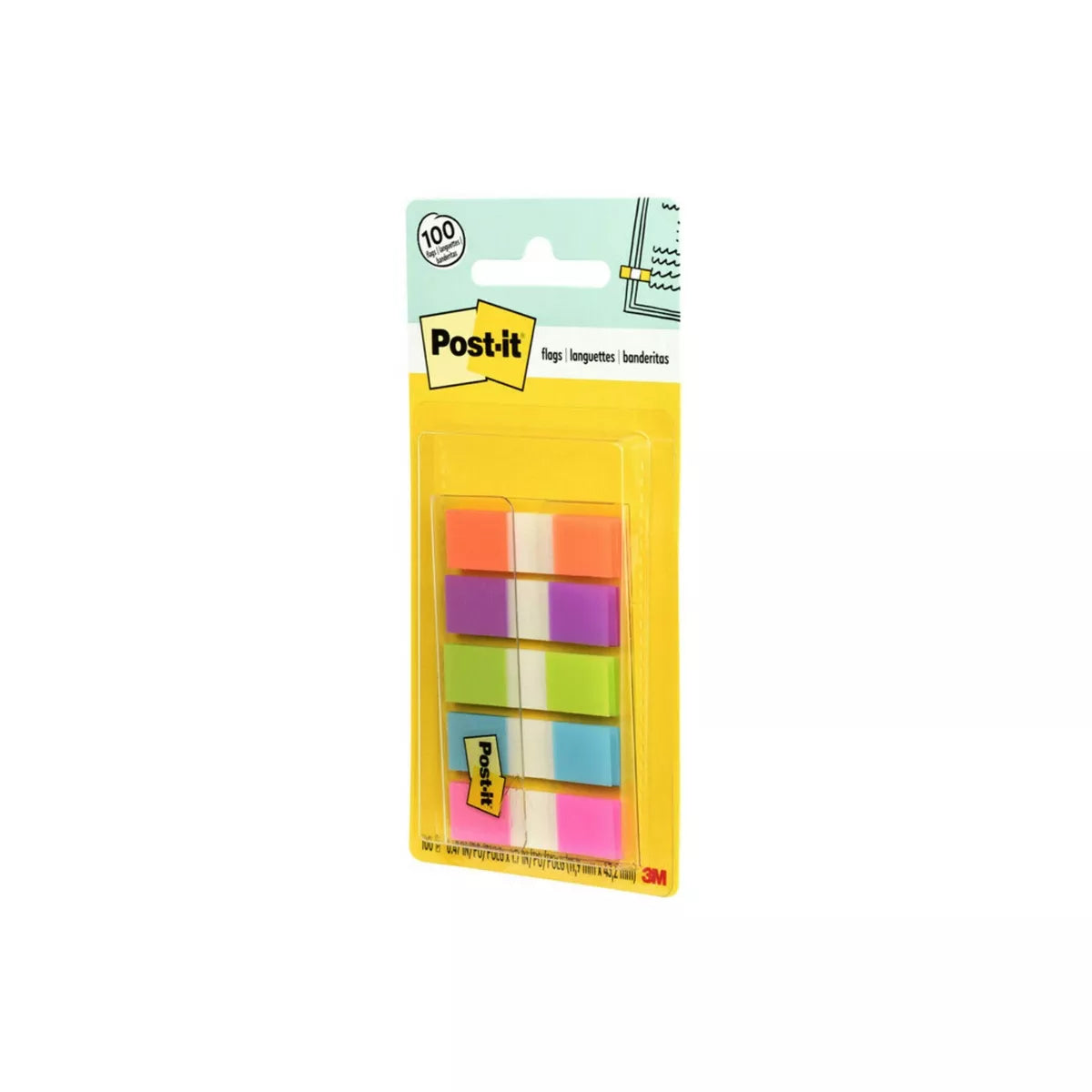 Post-It Flags, Assorted Bright Colors, .5 In. Wide, 100 Flags/On-The-Go Dispenser