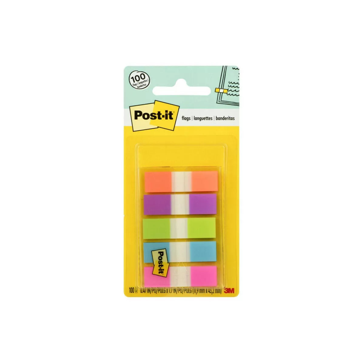 Post-It Flags, Assorted Bright Colors, .5 In. Wide, 100 Flags/On-The-Go Dispenser