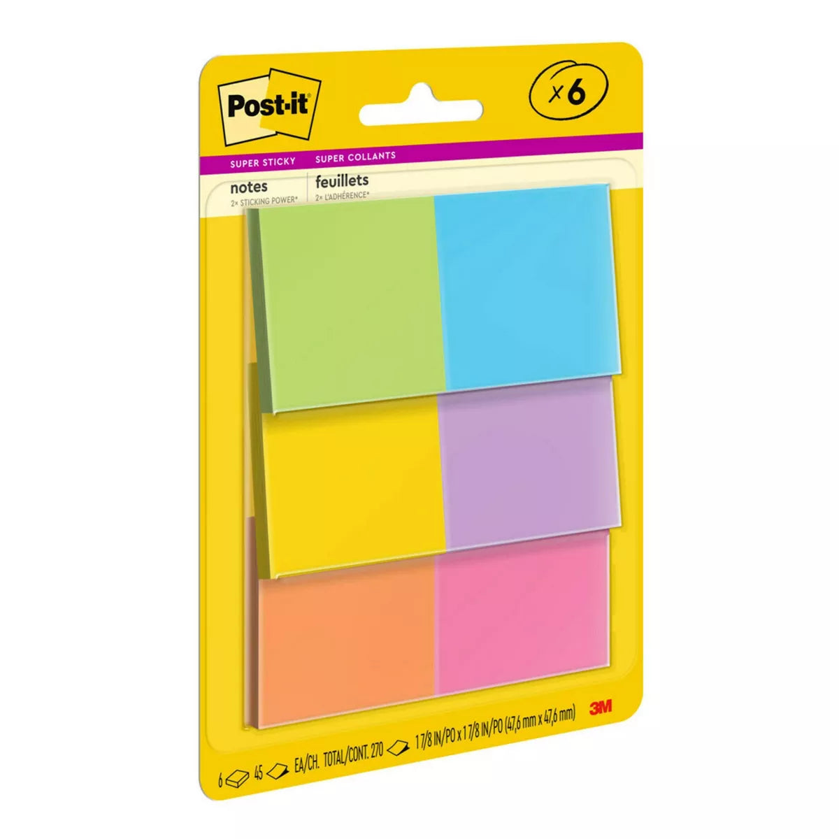 Post-It 6Pk 2" X 2" Super Sticky Notes 45 Sheets/Pad - Rio De Janeiro Collection