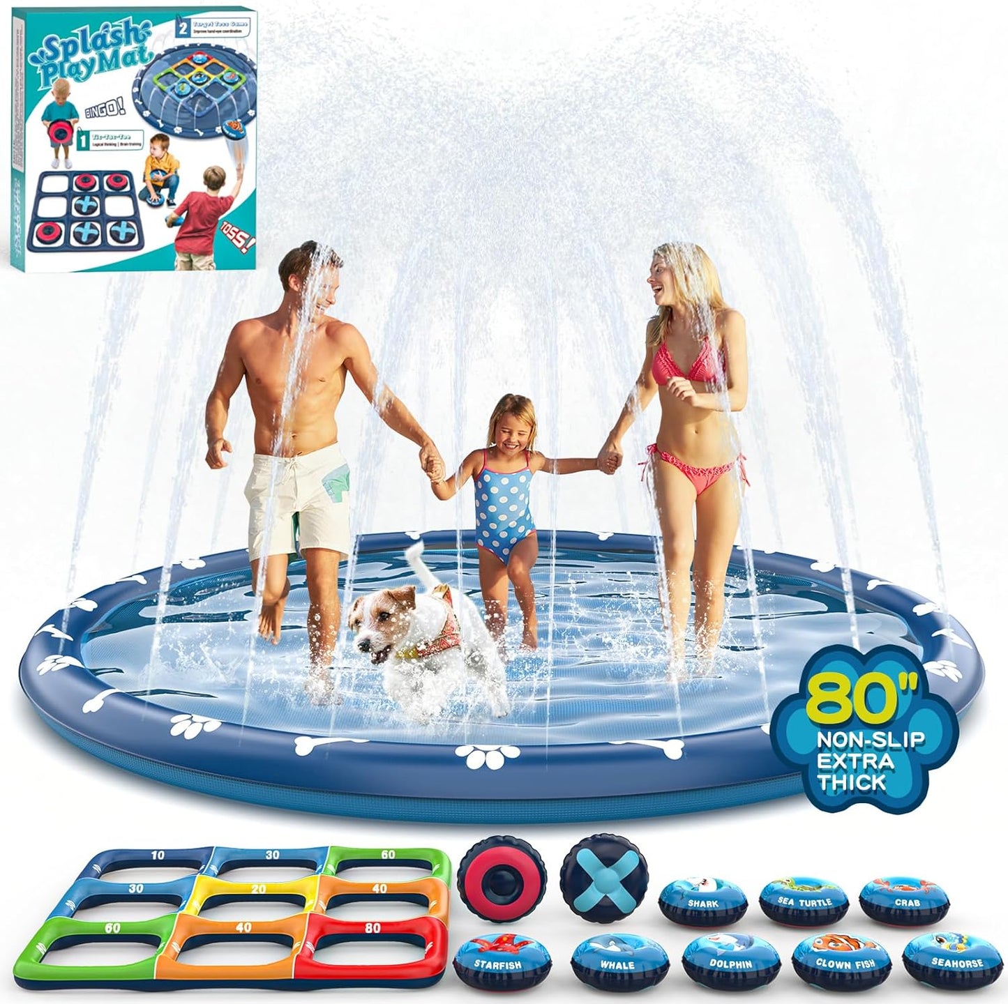 Splash Pad for Toddlers, Outdoor Sprinkler for Kids, 67" Summer Water Toys Inflatable Wading Baby Pool Fun Gifts for 3 4 5 6 7 8 9 Years Old Boy Girl Backyard Garden Lawn Outdoor Games