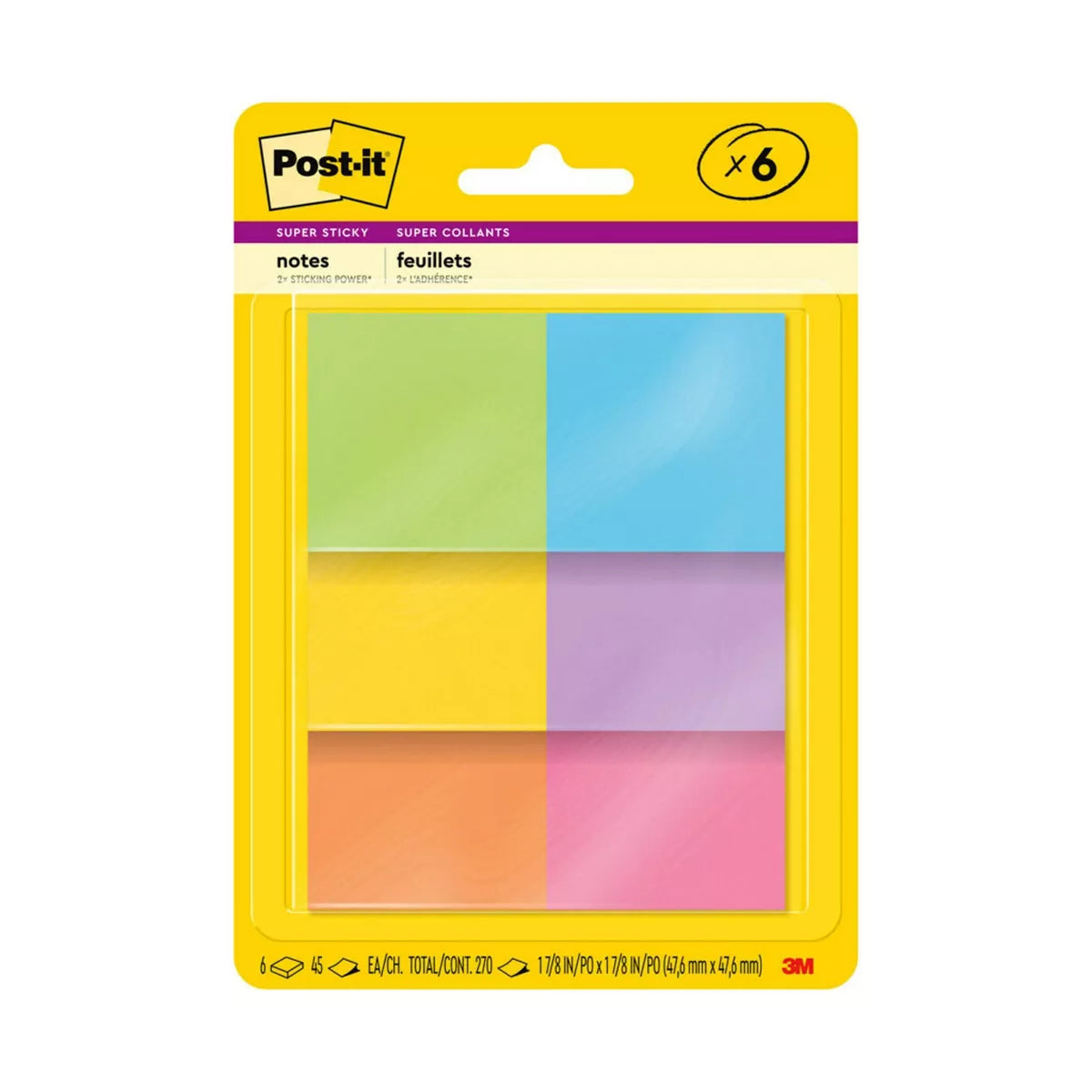 Post-It 6Pk 2" X 2" Super Sticky Notes 45 Sheets/Pad - Rio De Janeiro Collection