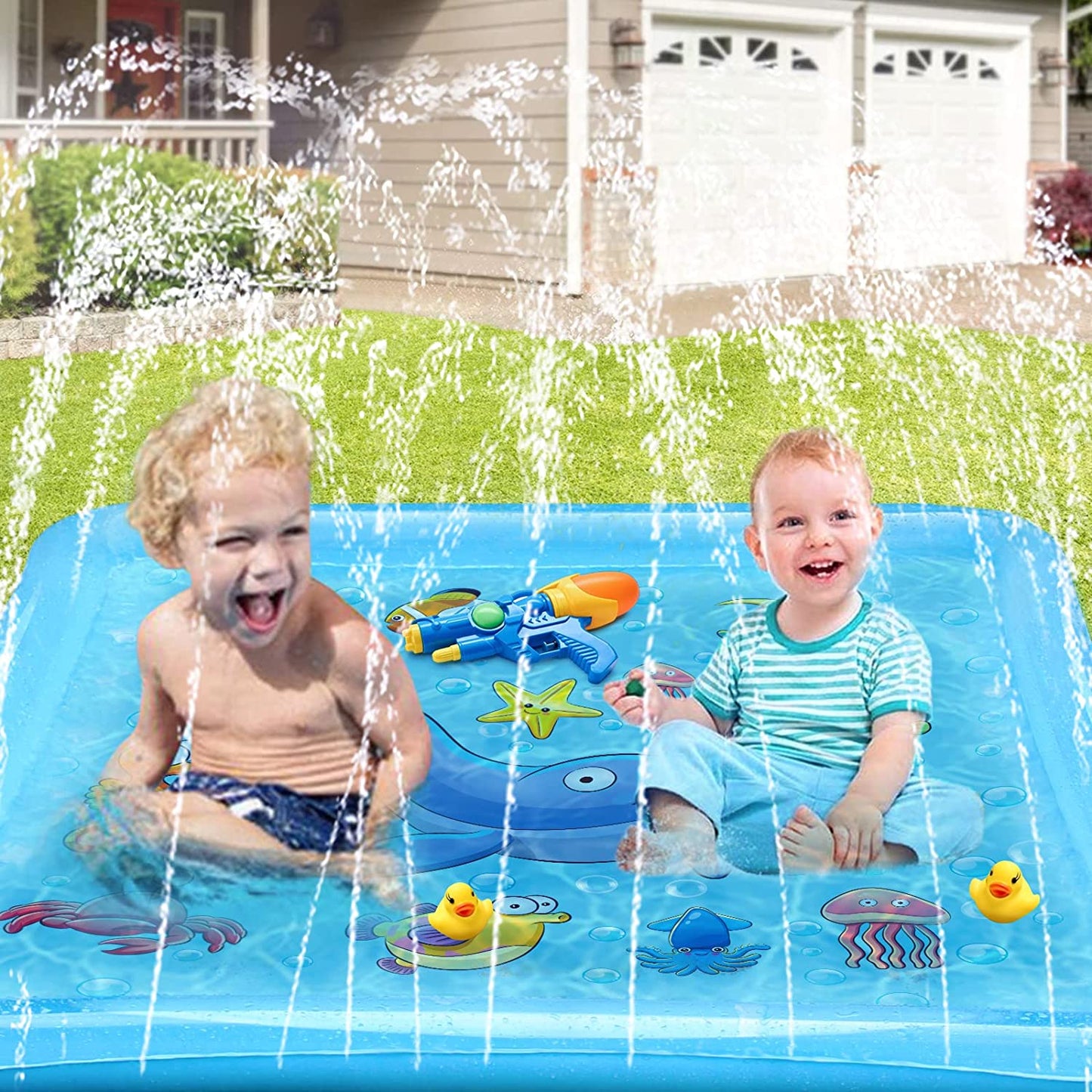 Splash Pad for Toddlers, Outdoor Sprinkler for Kids, 67" Summer Water Toys Inflatable Wading Baby Pool Fun Gifts for 3 4 5 6 7 8 9 Years Old Boy Girl Backyard Garden Lawn Outdoor Games