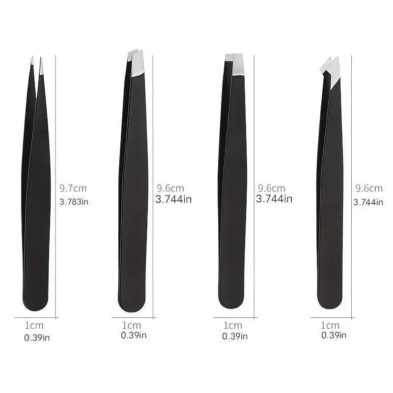 Portable Stainless Steel Eyebrow Tweezers with Storage Box, 4Pcs Professional Tweezers for Eyebrows, Facial Hair, Ingrown Hair & Blackhead Removal, Skincare Tools