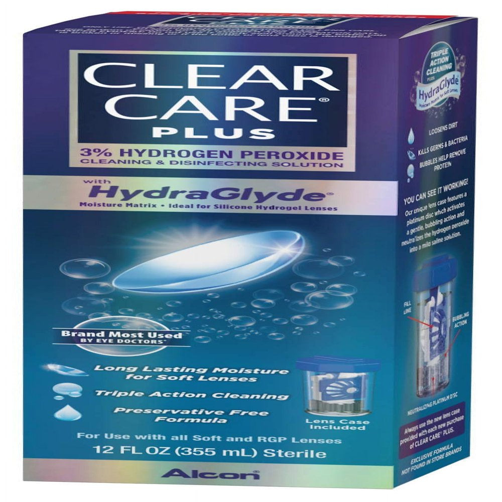 plus Cleaning and Disinfecting Contact Lens Liquid Solution, One 12 Oz per Pack