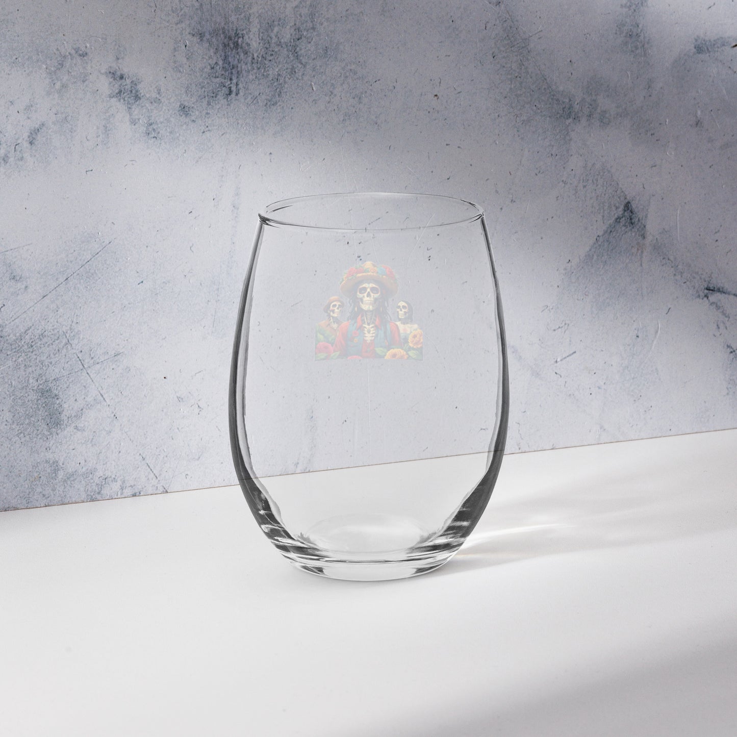 Day of the Dead Stemless Wine Glass Set | Aesthetic Dia de los Muertos Sugar Skull Glassware (Sets of 2, 4, 6)