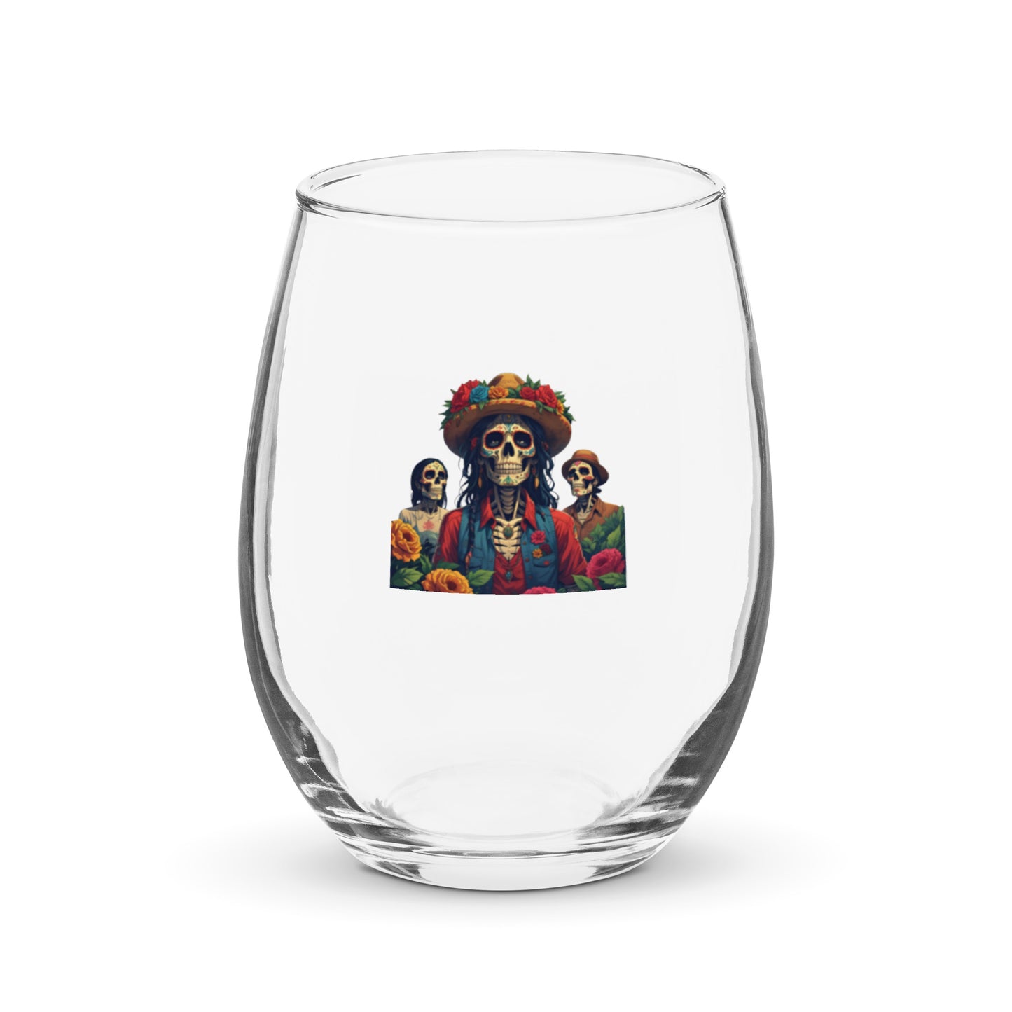 Day of the Dead Stemless Wine Glass Set | Aesthetic Dia de los Muertos Sugar Skull Glassware (Sets of 2, 4, 6)