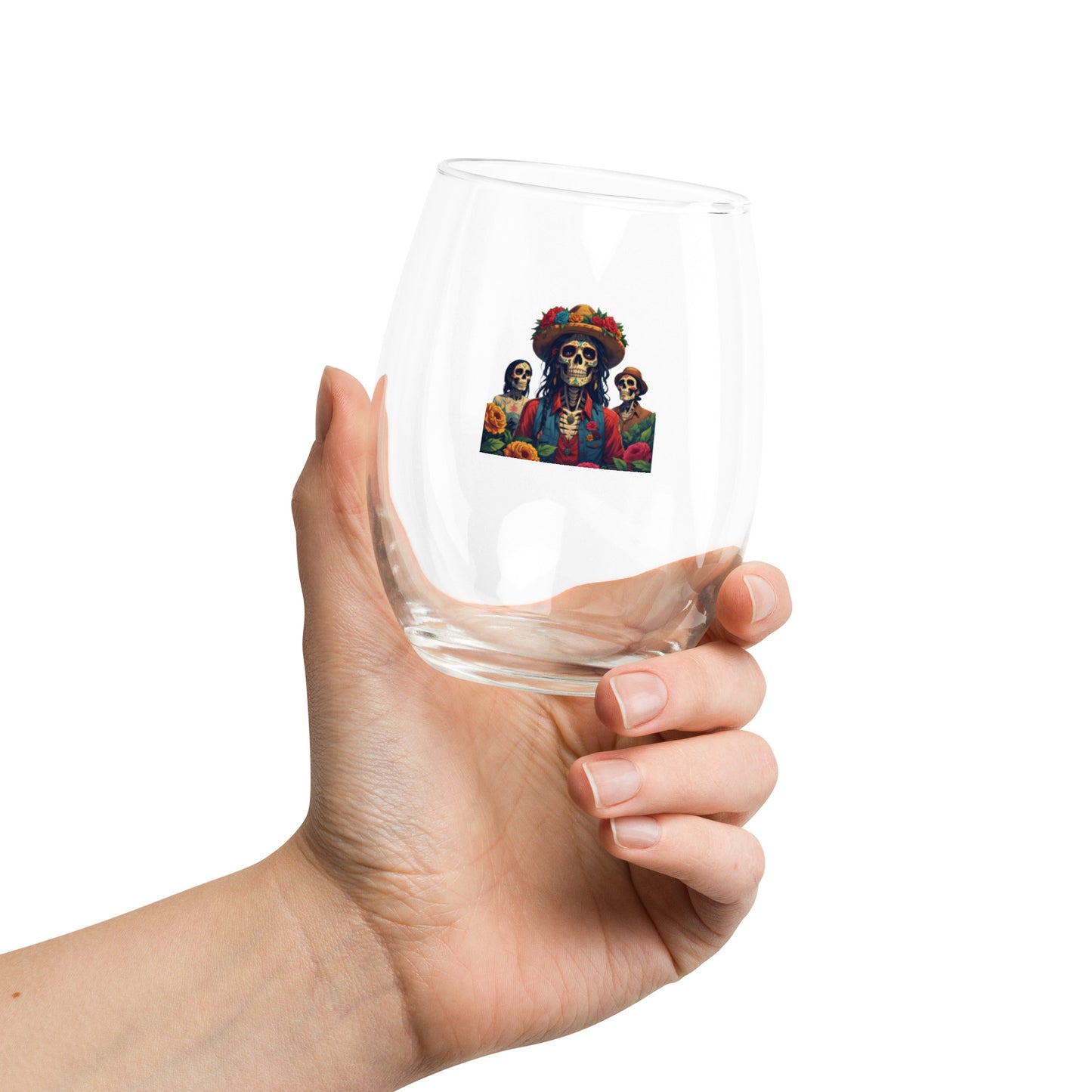 Day of the Dead Stemless Wine Glass Set | Aesthetic Dia de los Muertos Sugar Skull Glassware (Sets of 2, 4, 6)