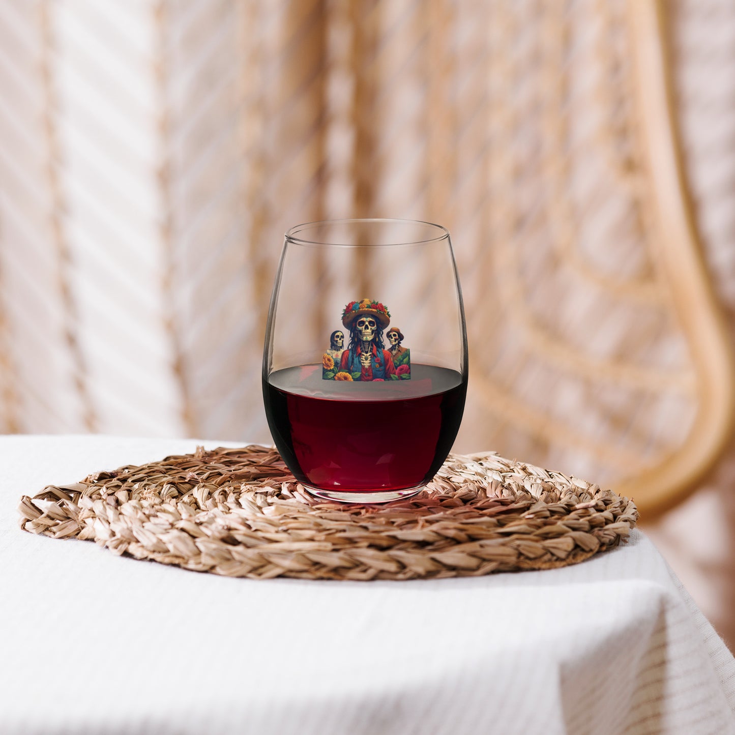 Day of the Dead Stemless Wine Glass Set | Aesthetic Dia de los Muertos Sugar Skull Glassware (Sets of 2, 4, 6)