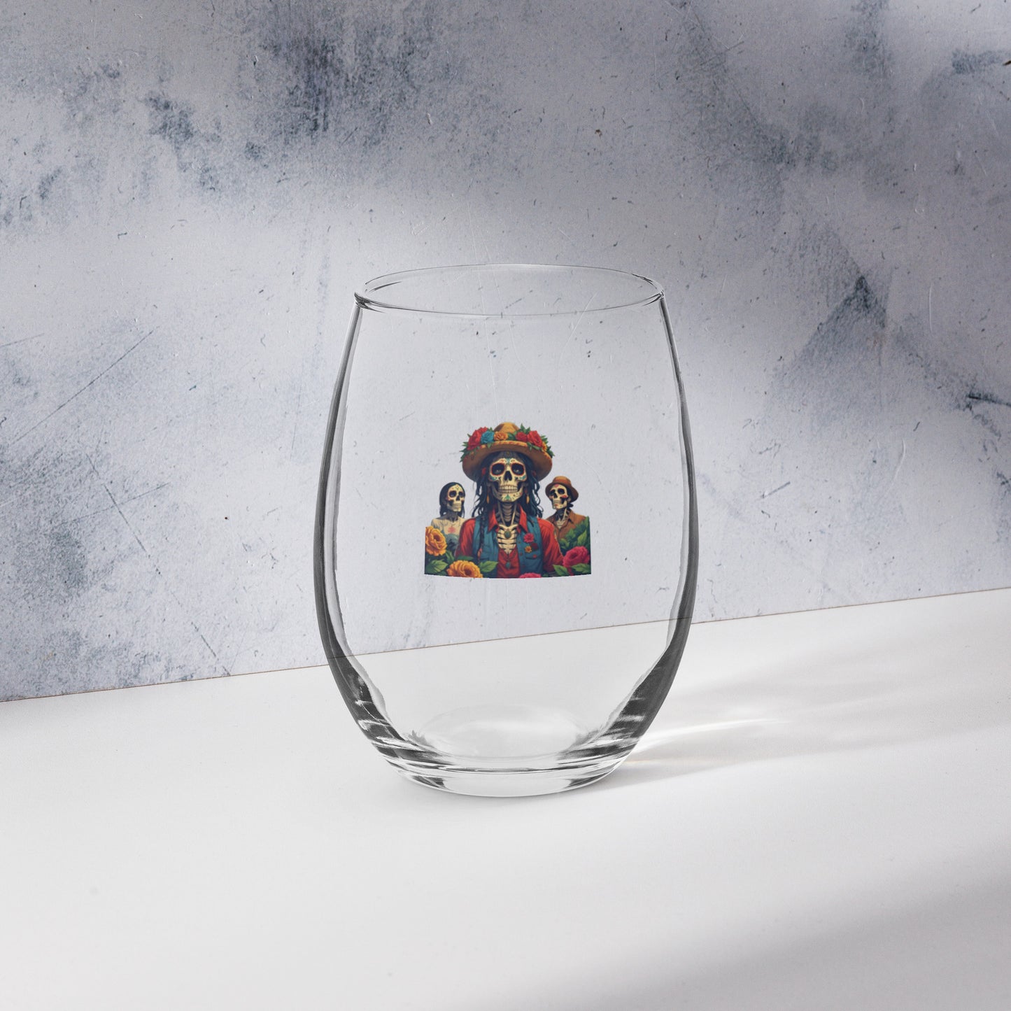 Day of the Dead Stemless Wine Glass Set | Aesthetic Dia de los Muertos Sugar Skull Glassware (Sets of 2, 4, 6)