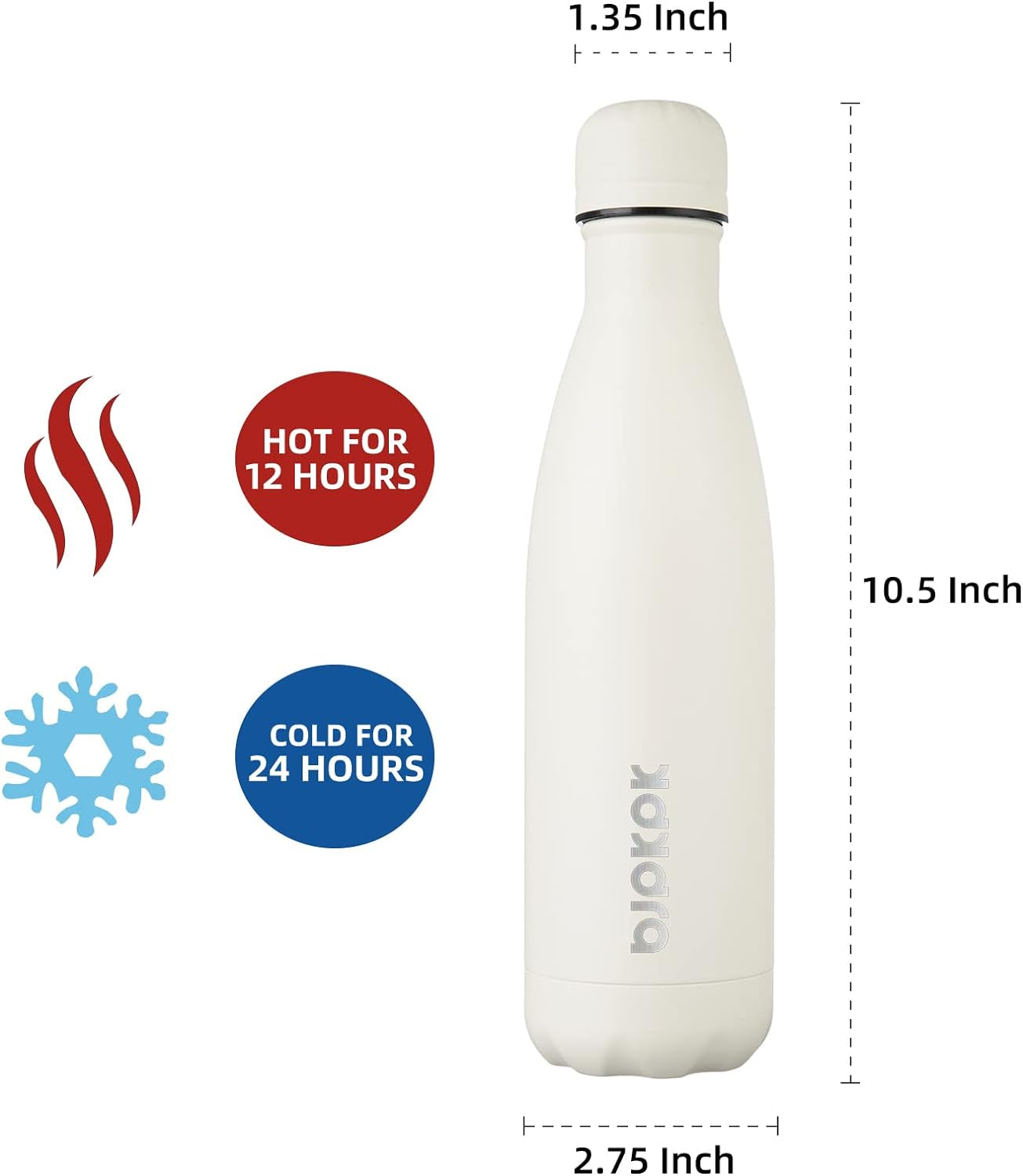 Insulated Water Bottles -17Oz/500Ml -Stainless Steel Water Bottles,Sports Water Bottles Keep Cold for 24 Hours and Hot for 12 Hours,Bpa Free Kids Water Bottles for School-Angle White,