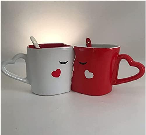 THE FASHION Set of 2 Creative Coffee Cups Double Bowl Ceramic Bowl Kiss Valentine'S Day Couple Cups and Mugs High-Grade Ceramics Mug Milk Water Tea Cup Drinkware Home Office Cup Lover Gift