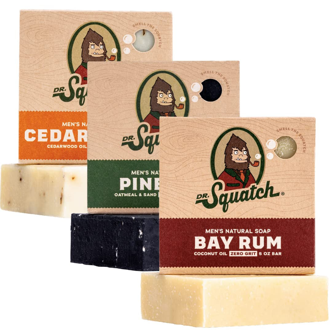 All Natural Bar Soap for Men, 3 Bar Variety Pack, Pine Tar, Cedar Citrus and Bay Rum