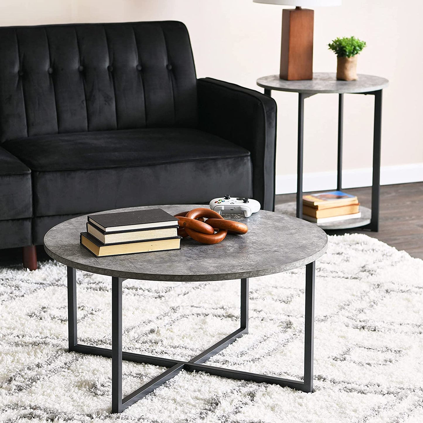 Wooden Side End Table with Storage Shelf