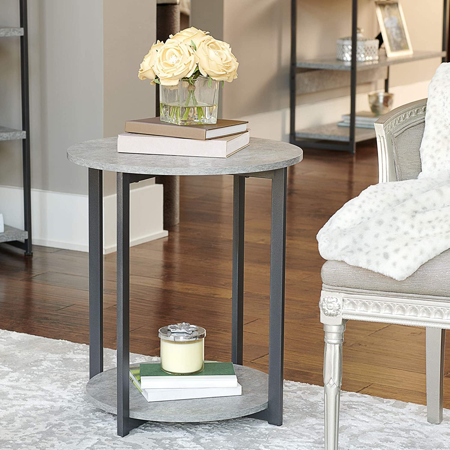 Wooden Side End Table with Storage Shelf