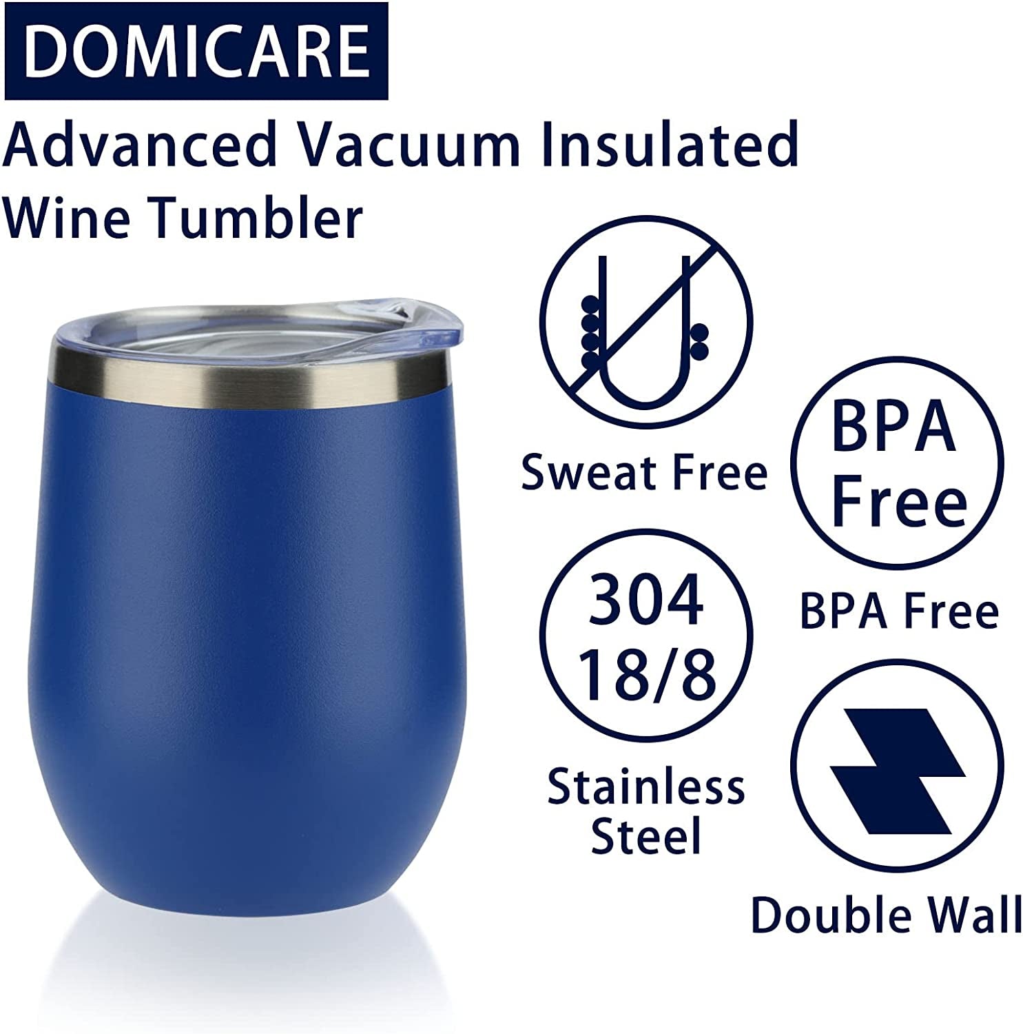  Pack of 8 Stainless Steel Wine Tumbler Bulk with Lids