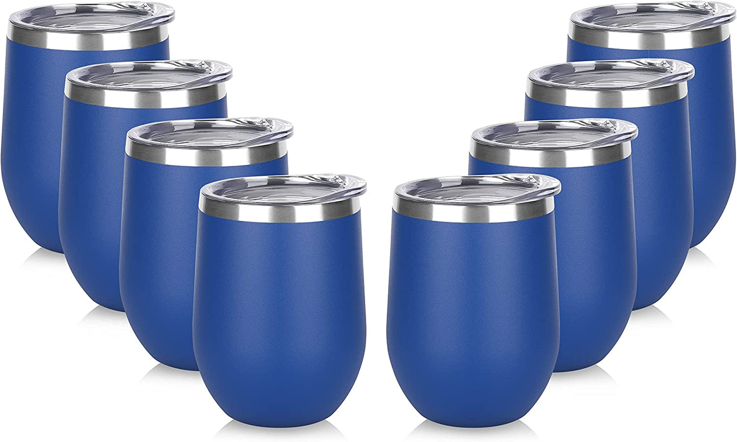  Pack of 8 Stainless Steel Wine Tumbler Bulk with Lids