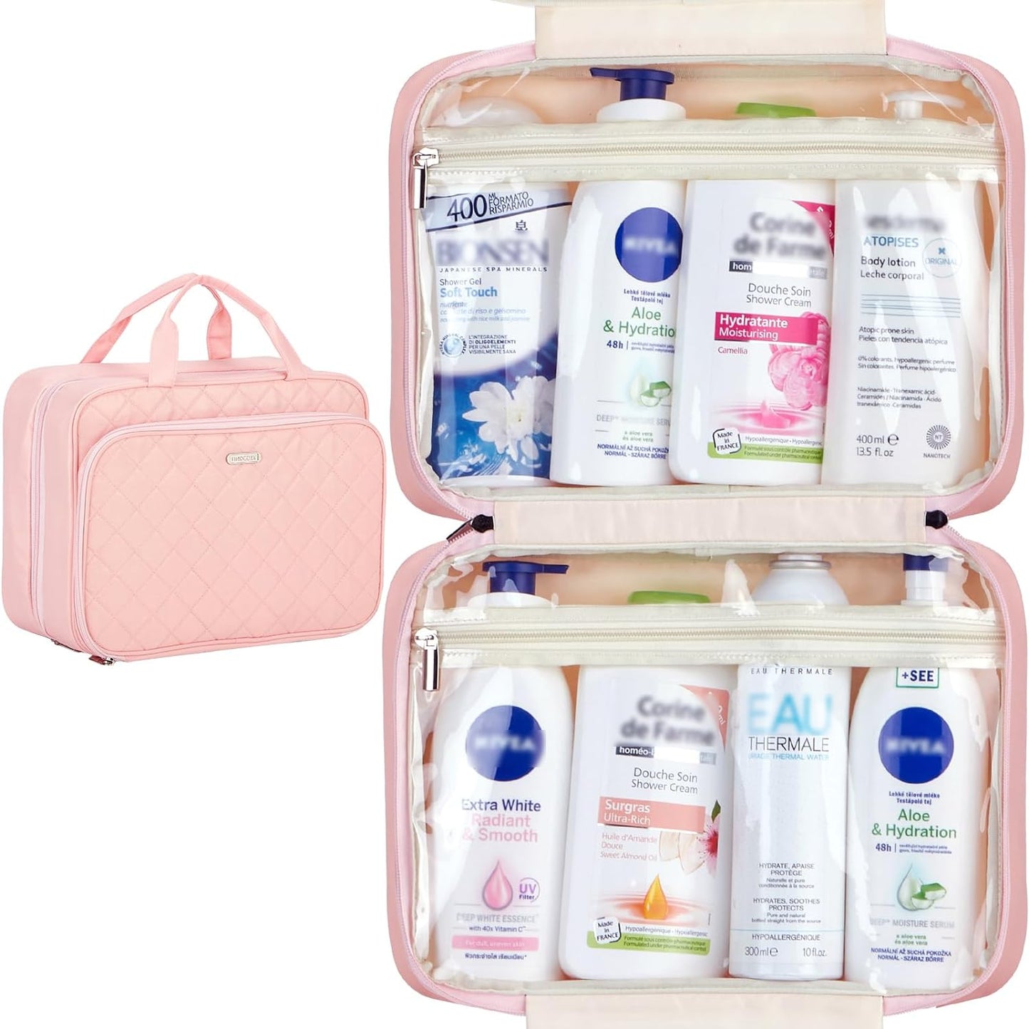 Extra Large Pink Toiletry Bag with Hanging Hook